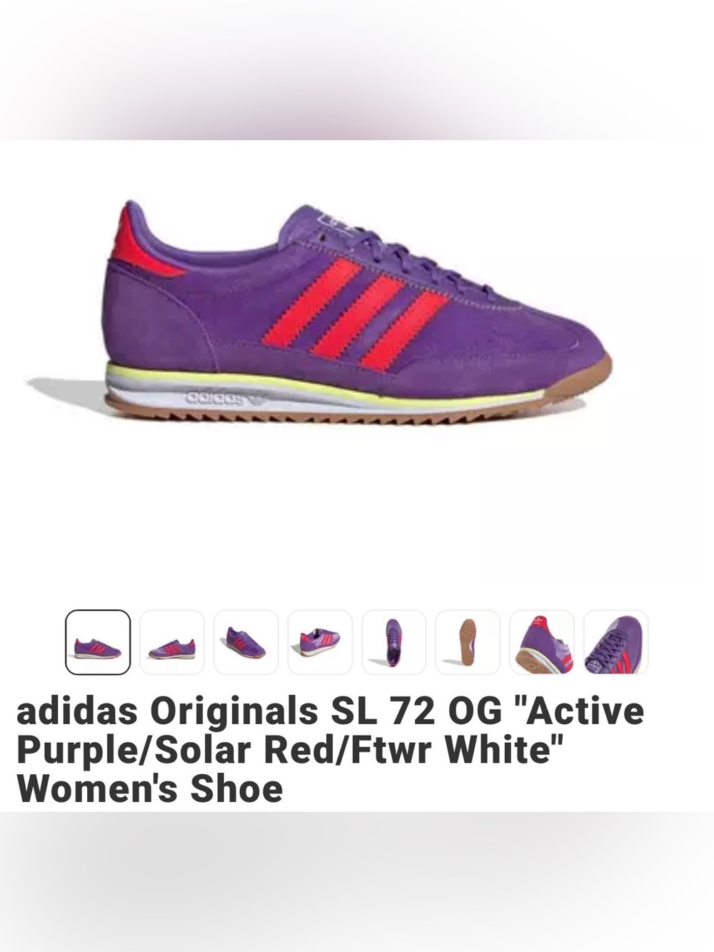 Size 6 adidas Womens SL 72 OG Purple with Red Accents